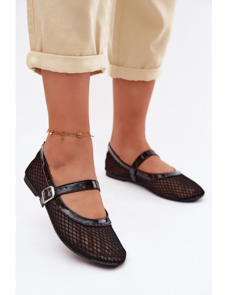 Mesh Ballerinas With Strap Black Gaia