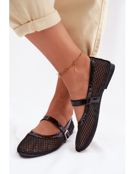 Mesh Ballerinas With Strap Black Gaia