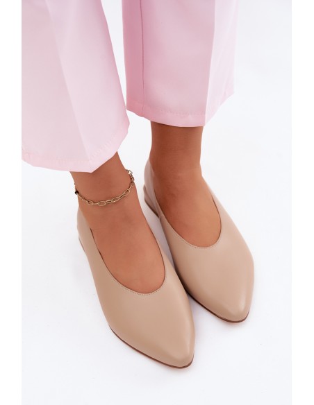 Leather Ballerinas Flat Beige Hoshi