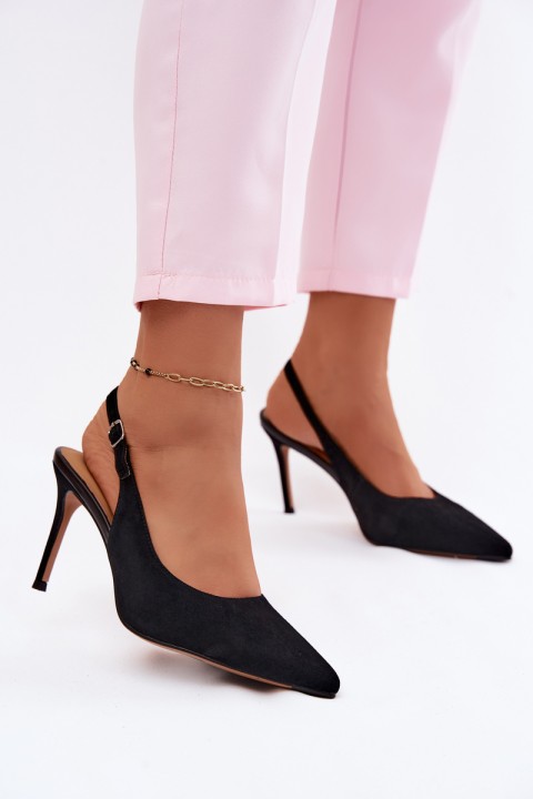 Women's High Heel Sandals Made of Natural Suede Black Kandy
