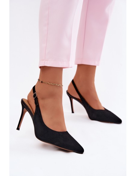 Women's High Heel Sandals Made of Natural Suede Black Kandy