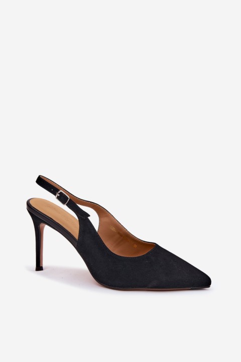 Women's High Heel Sandals Made of Natural Suede Black Kandy