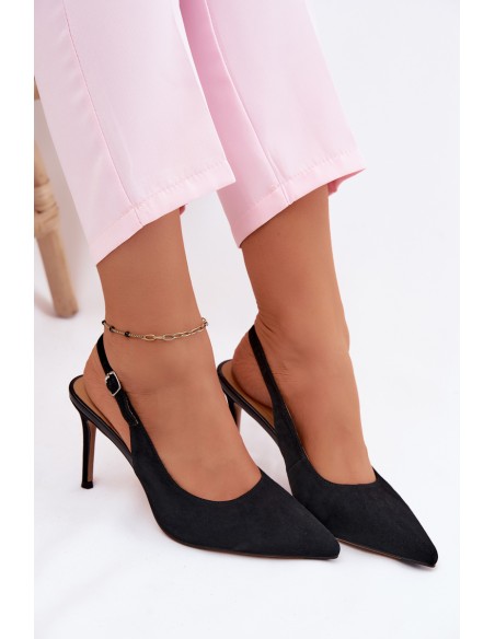 Women's High Heel Sandals Made of Natural Suede Black Kandy