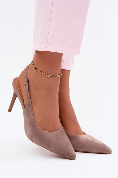 Women's High Heel Sandals Made of Natural Suede Dark Beige Kandy