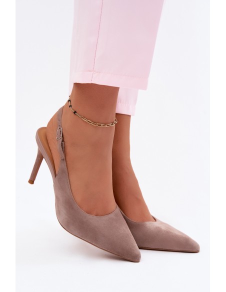 Women's High Heel Sandals Made of Natural Suede Dark Beige Kandy
