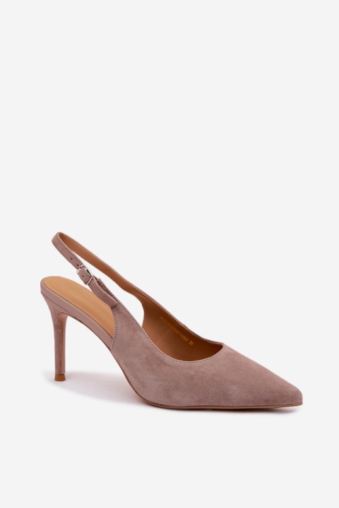Women's High Heel Sandals Made of Natural Suede Dark Beige Kandy