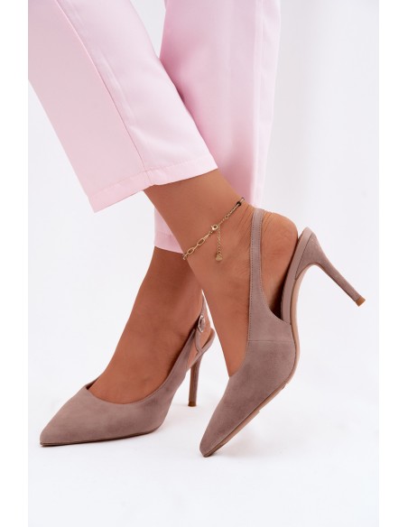Women's High Heel Sandals Made of Natural Suede Dark Beige Kandy