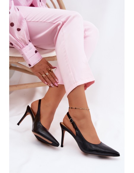 Women's High Heeled Sandals Made of Natural Leather Black Kandy