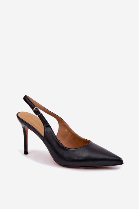 Women's High Heeled Sandals Made of Natural Leather Black Kandy