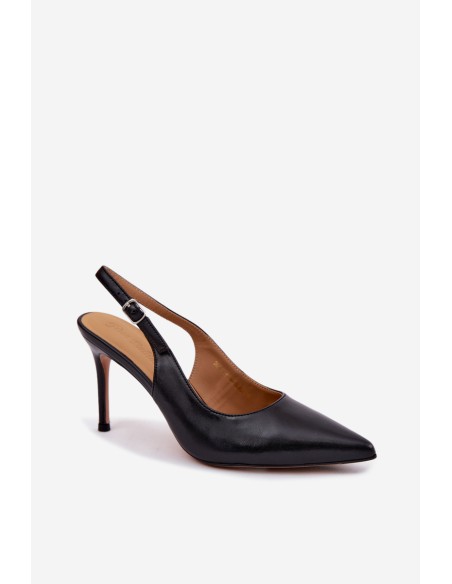 Women's High Heeled Sandals Made of Natural Leather Black Kandy