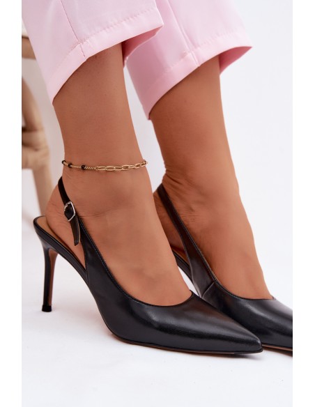 Women's High Heeled Sandals Made of Natural Leather Black Kandy