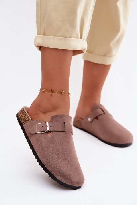 Women's Clogs with Buckle Dark Beige Lacey