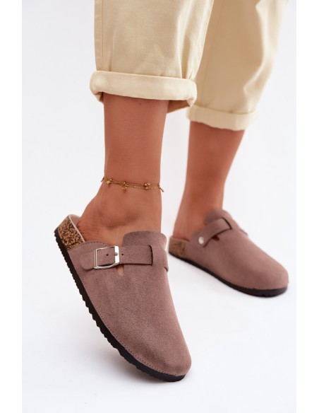 Women's Clogs with Buckle Dark Beige Lacey