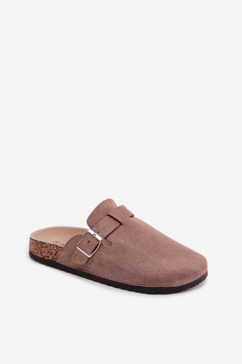 Women's Clogs with Buckle Dark Beige Lacey