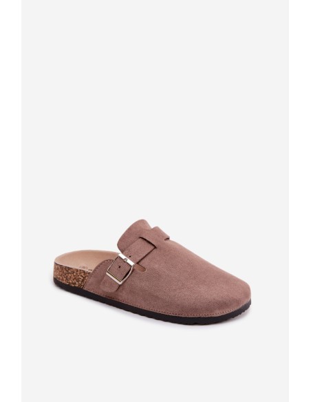 Women's Clogs with Buckle Dark Beige Lacey