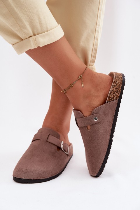Women's Clogs with Buckle Dark Beige Lacey