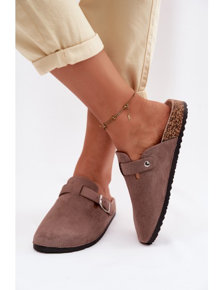 Women's Clogs with Buckle Dark Beige Lacey