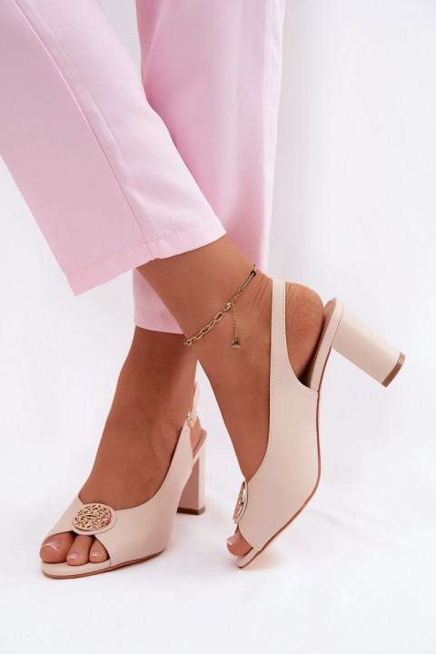 Women's Block Heel Sandals With Gold Detail Beige Lotus