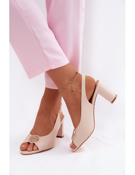Women's Block Heel Sandals With Gold Detail Beige Lotus