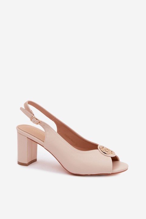 Women's Block Heel Sandals With Gold Detail Beige Lotus
