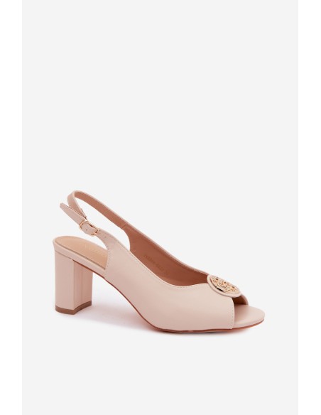 Women's Block Heel Sandals With Gold Detail Beige Lotus