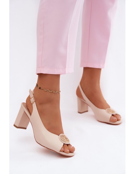 Women's Block Heel Sandals With Gold Detail Beige Lotus