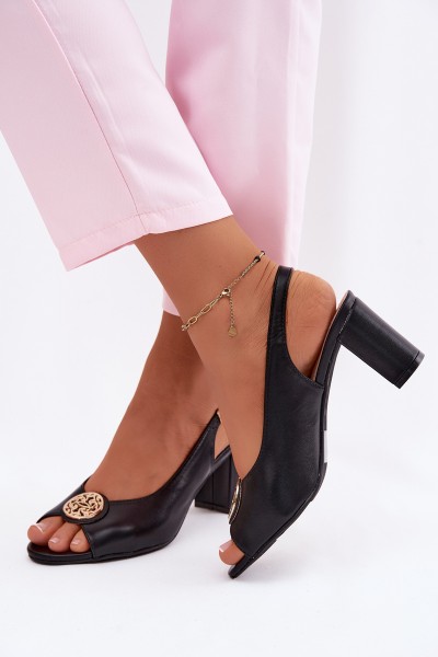 Women's Block Heel Sandals With Gold Detail Black Lotus