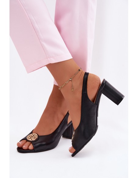 Women's Block Heel Sandals With Gold Detail Black Lotus