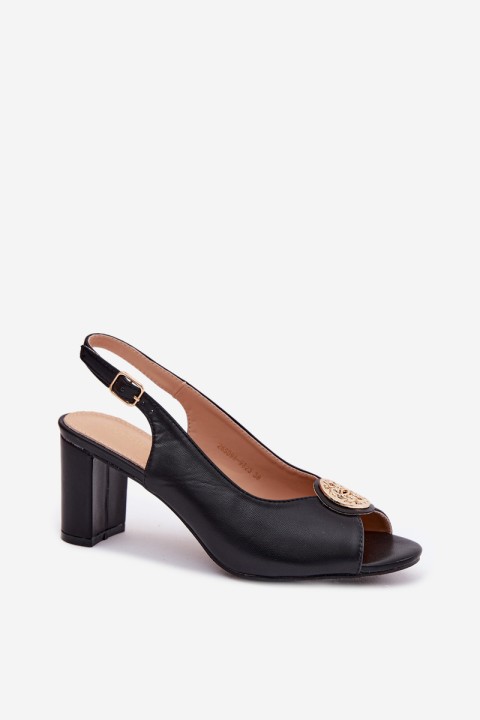 Women's Block Heel Sandals With Gold Detail Black Lotus