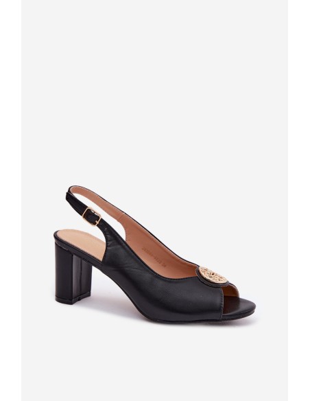 Women's Block Heel Sandals With Gold Detail Black Lotus