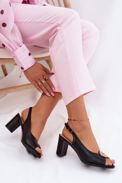 Women's Block Heel Sandals With Gold Detail Black Lotus