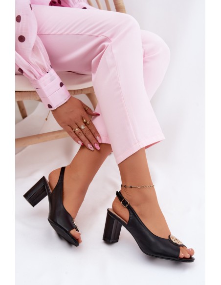 Women's Block Heel Sandals With Gold Detail Black Lotus