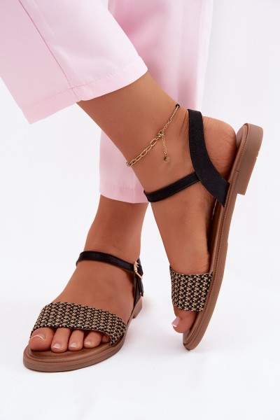 Women's Flat Black Sandals Lumina