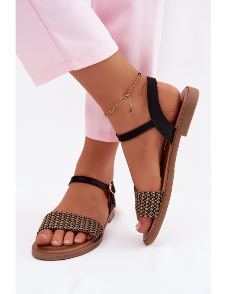 Women's Flat Black Sandals Lumina
