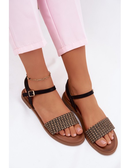 Women's Flat Black Sandals Lumina