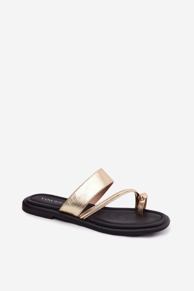 Women's Flat Genuine Leather Sandals Vinceza 66939 Gold 2