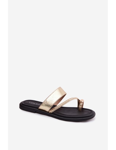 Women's Flat Genuine Leather Sandals Vinceza 66939 Gold