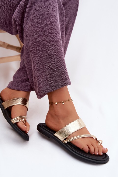 Women's Flat Genuine Leather Sandals Vinceza 66939 Gold