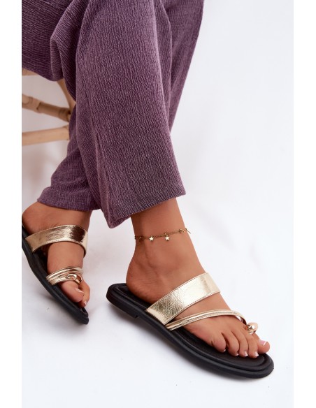 Women's Flat Genuine Leather Sandals Vinceza 66939 Gold