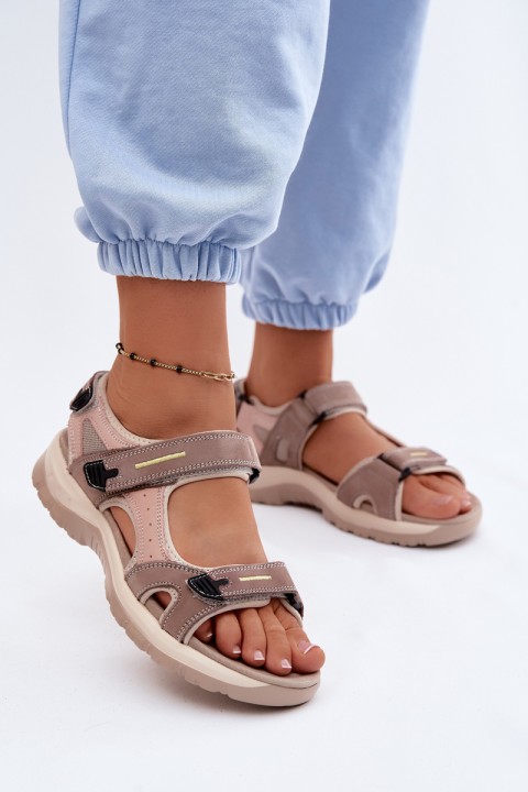 Leather Women's Sandals in Sporty Style McKeylor 95414 Beige-Pink