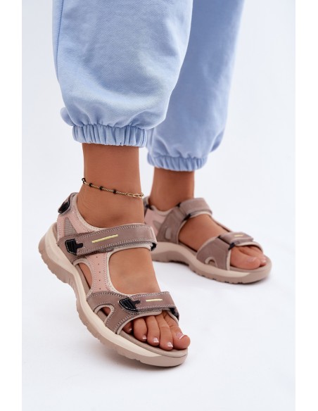 Leather Women's Sandals in Sporty Style McKeylor 95414 Beige-Pink