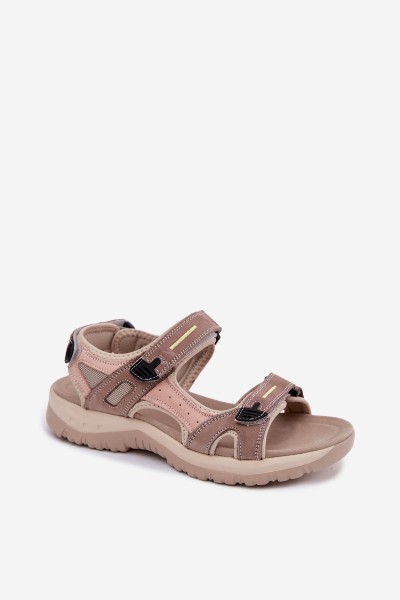 Leather Women's Sandals in Sporty Style McKeylor 95414 Beige-Pink 2
