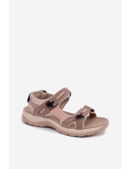 Leather Women's Sandals in Sporty Style McKeylor 95414 Beige-Pink