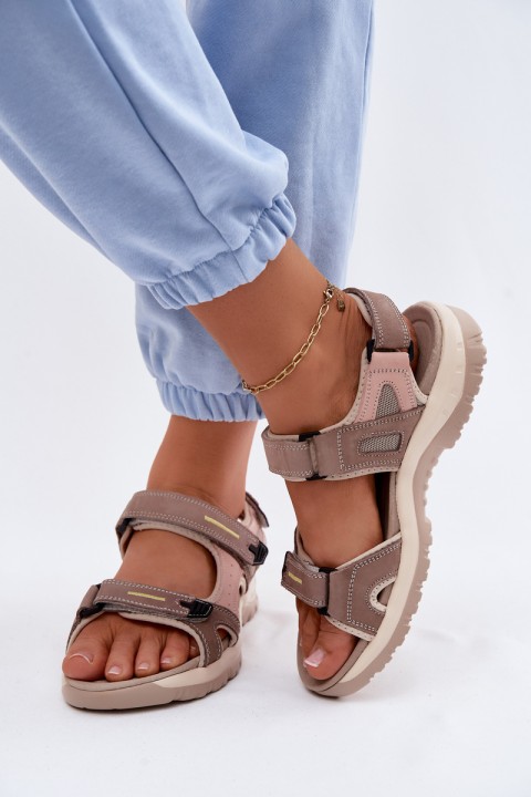 Leather Women's Sandals in Sporty Style McKeylor 95414 Beige-Pink