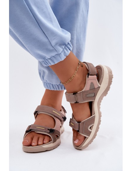 Leather Women's Sandals in Sporty Style McKeylor 95414 Beige-Pink