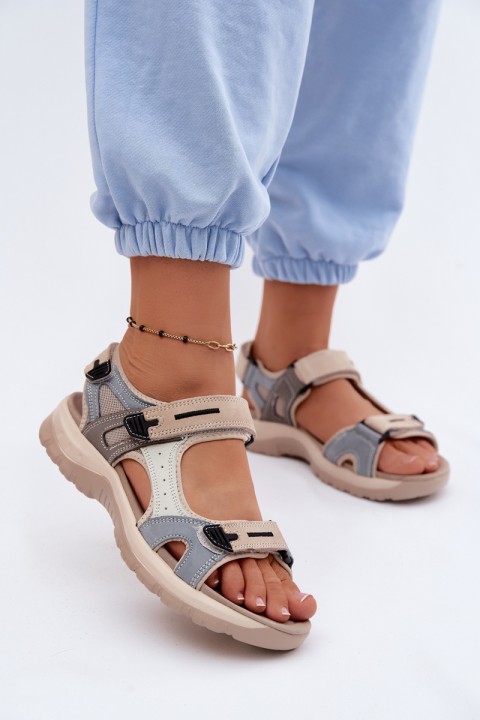 Leather Women's Sandals in Sporty Style McKeylor 95414 Beige-Blue