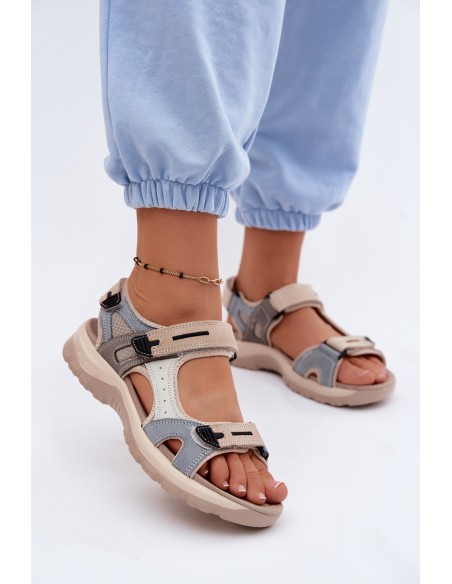 Leather Women's Sandals in Sporty Style McKeylor 95414 Beige-Blue