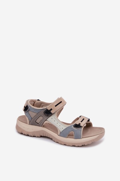 Leather Women's Sandals in Sporty Style McKeylor 95414 Beige-Blue 2