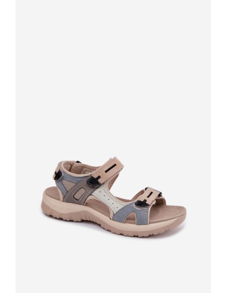 Leather Women's Sandals in Sporty Style McKeylor 95414 Beige-Blue