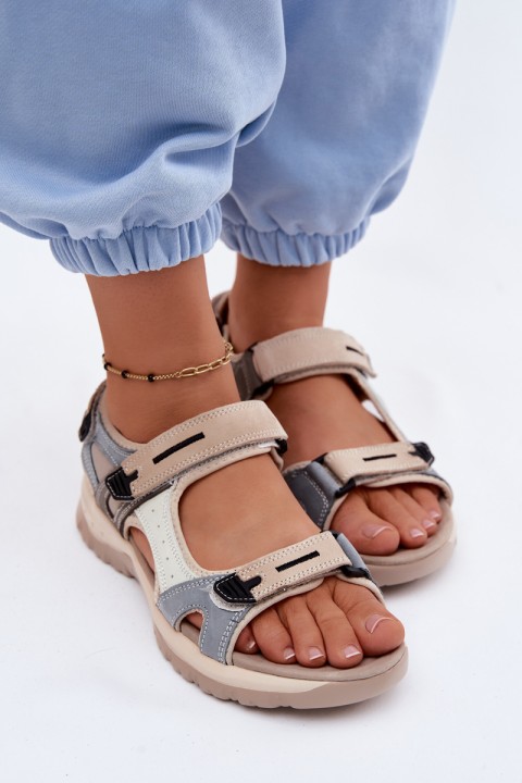 Leather Women's Sandals in Sporty Style McKeylor 95414 Beige-Blue